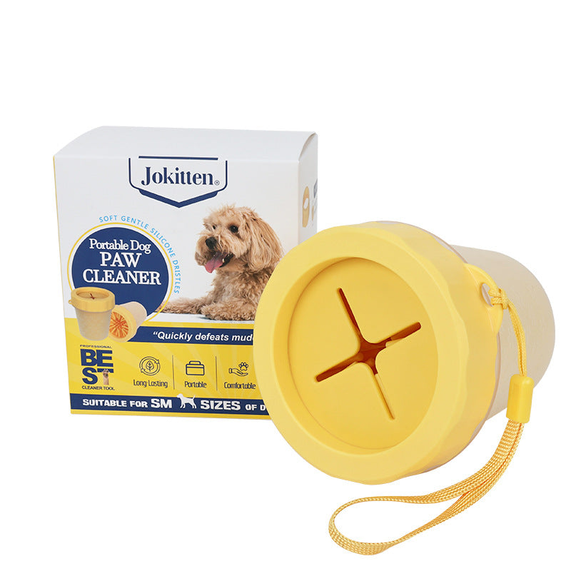 Doorwag paw cleaner cup, size S, splash-proof lid, Yellow