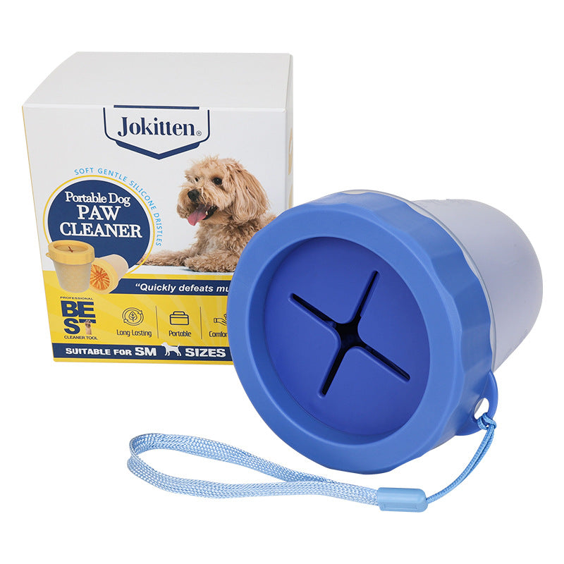 Doorwag paw cleaner cup, size S, splash-proof lid, Blue